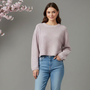 Cotton On Cropped Cotton Knit Sweater, Light Pink, Boho, Preppy, Sz M